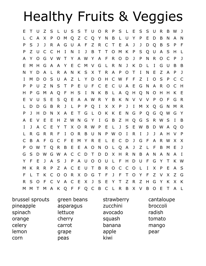 Healthy Fruits & Veggies Word Search