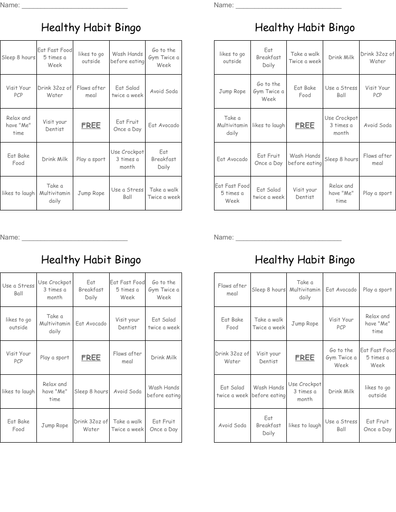 Healthy Habit Bingo
