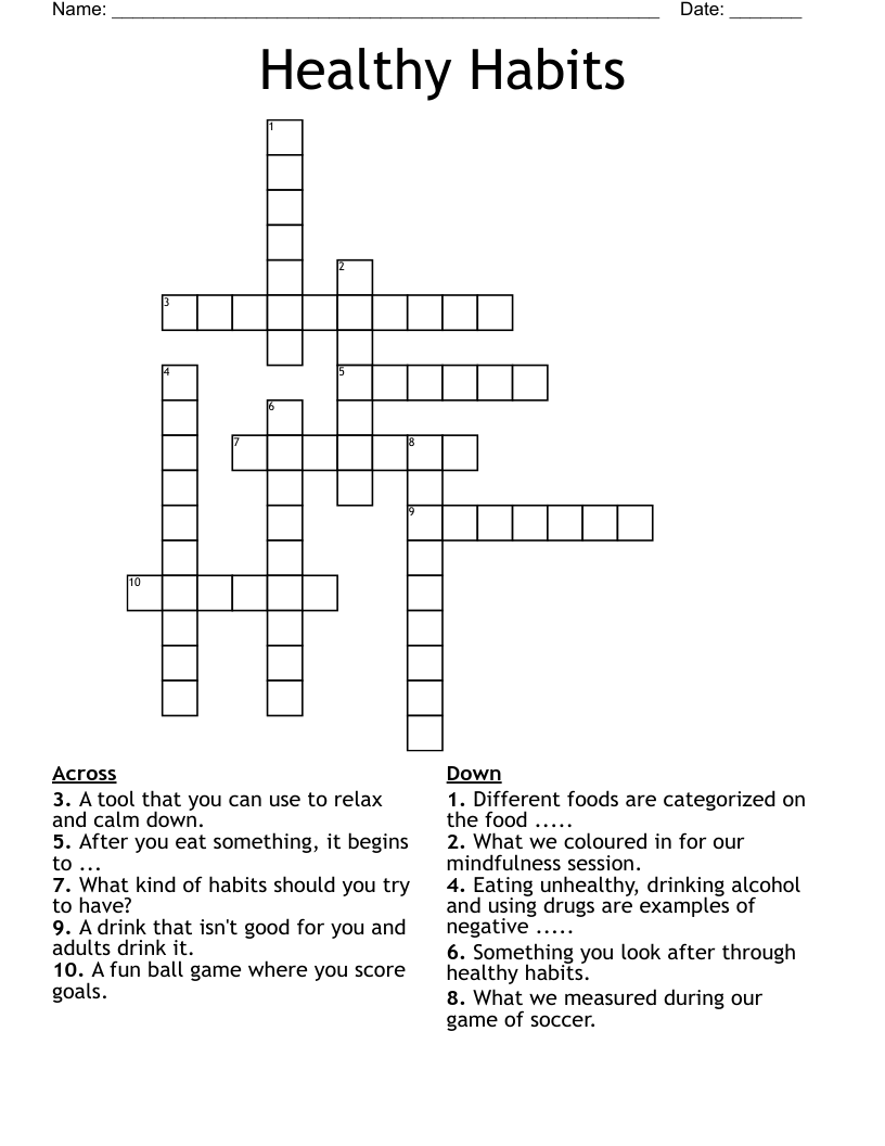 Healthy Habits Crossword