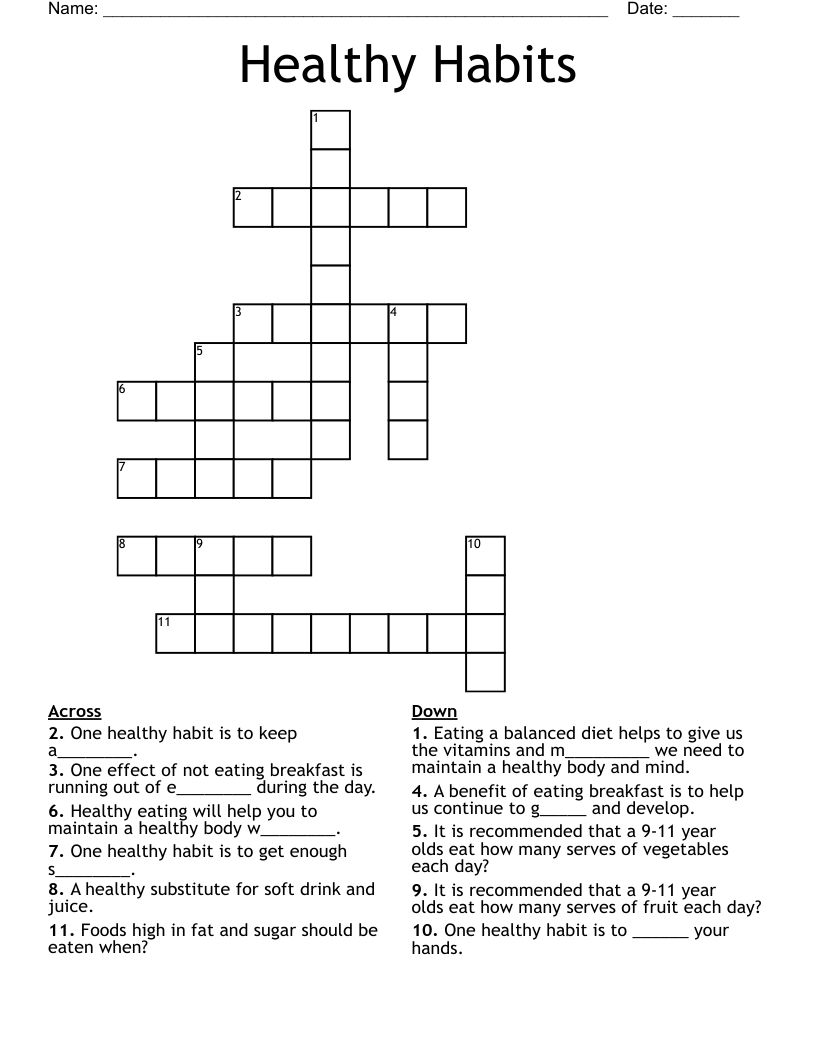Healthy Habits Crossword