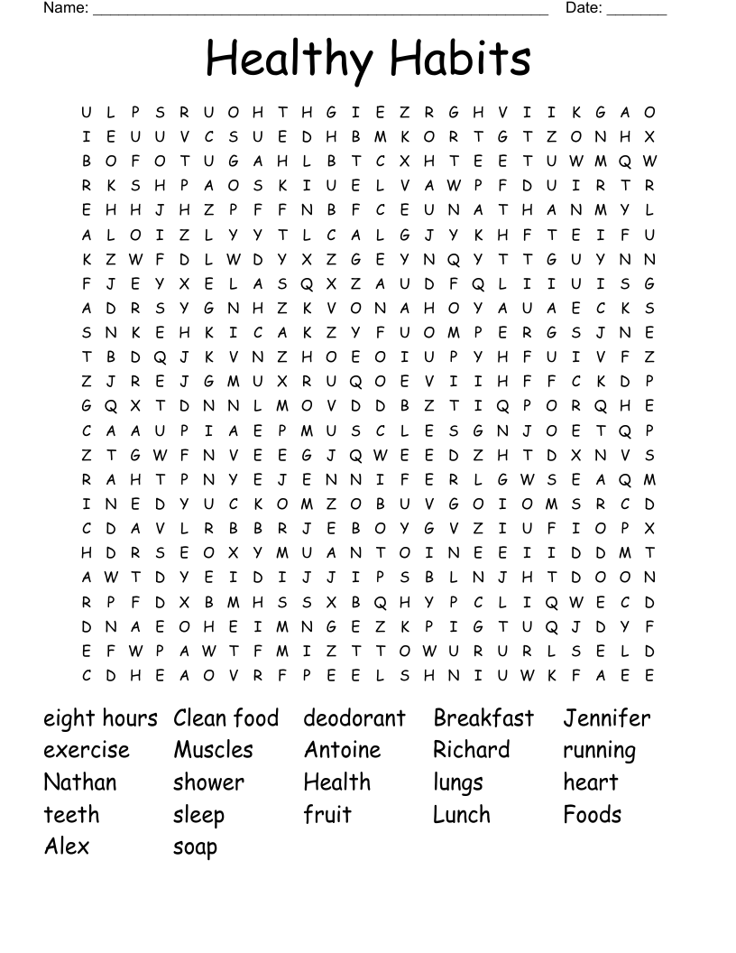 Healthy Habits Word Search