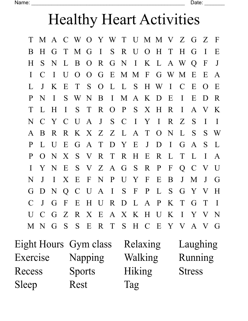 Healthy Heart Activities  Word Search