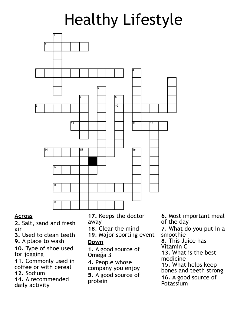 Healthy Lifestyle Crossword