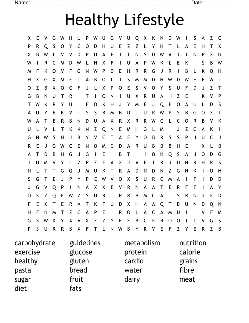 Healthy Lifestyle Word Search