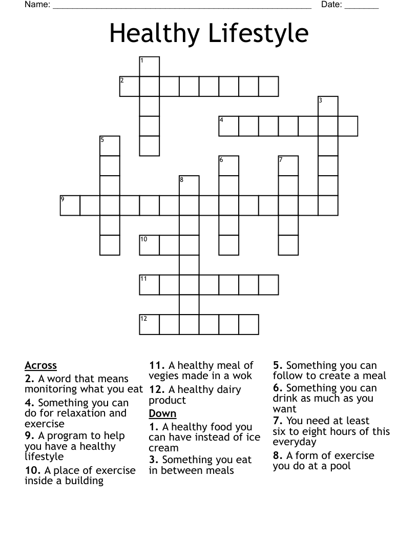 Healthy Lifestyle Crossword