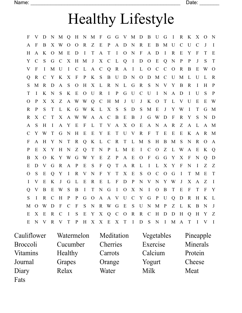 Healthy Lifestyle Word Search