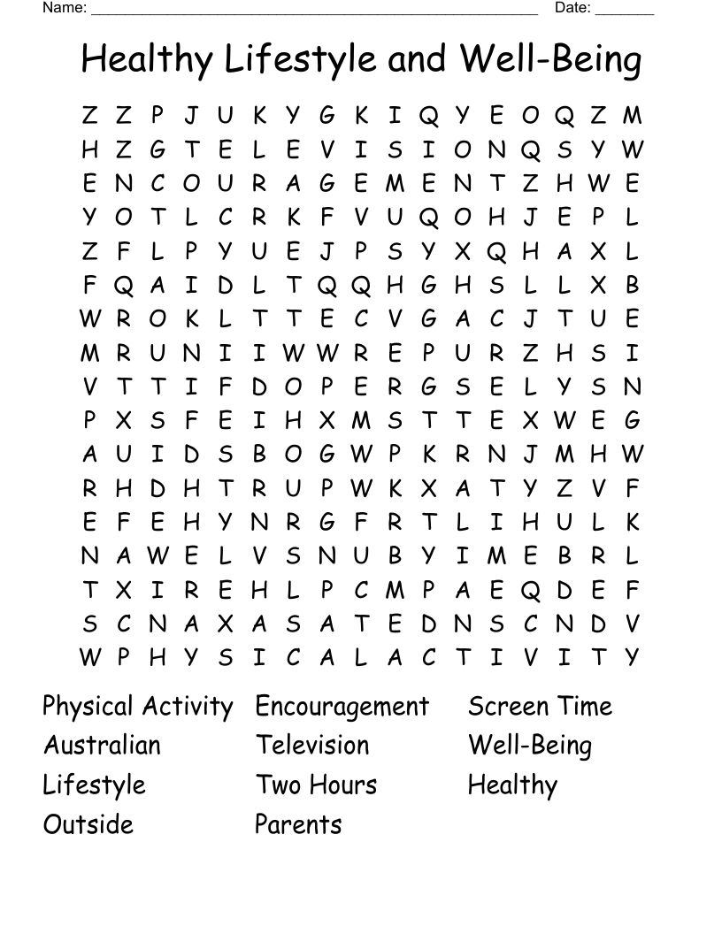 Healthy Lifestyle and Well-Being  Word Search