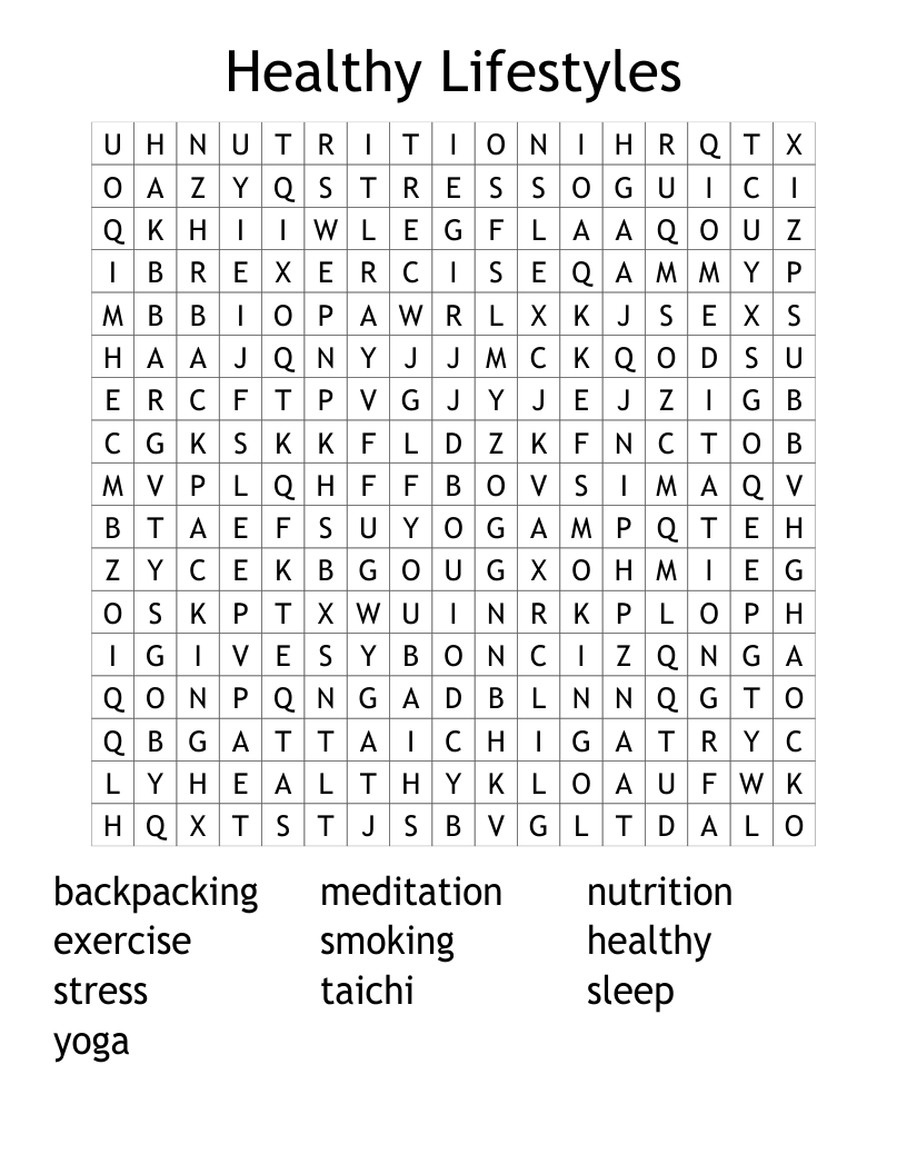 Healthy Lifestyles Word Search