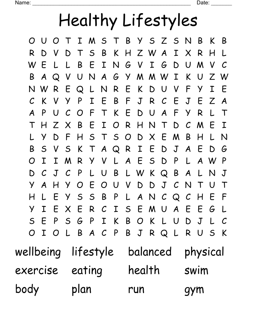 Healthy Lifestyles Word Search