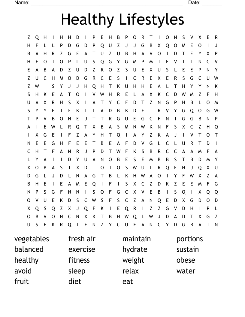 Healthy Lifestyles Word Search