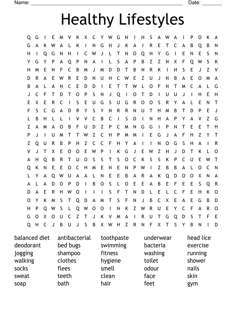 Healthy Lifestyles  Word Search