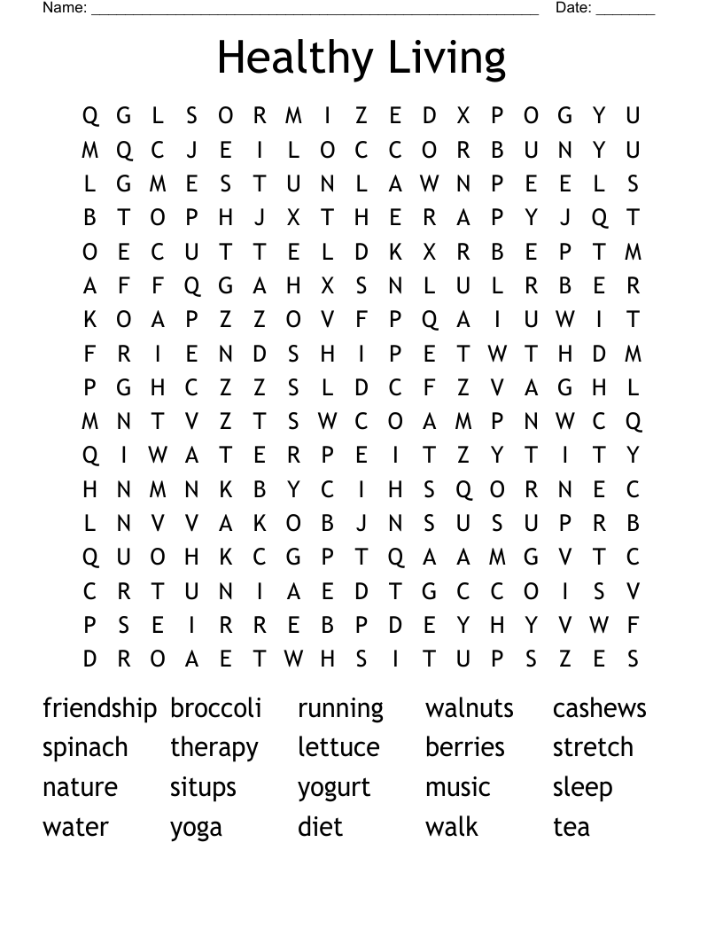Healthy Living Word Search