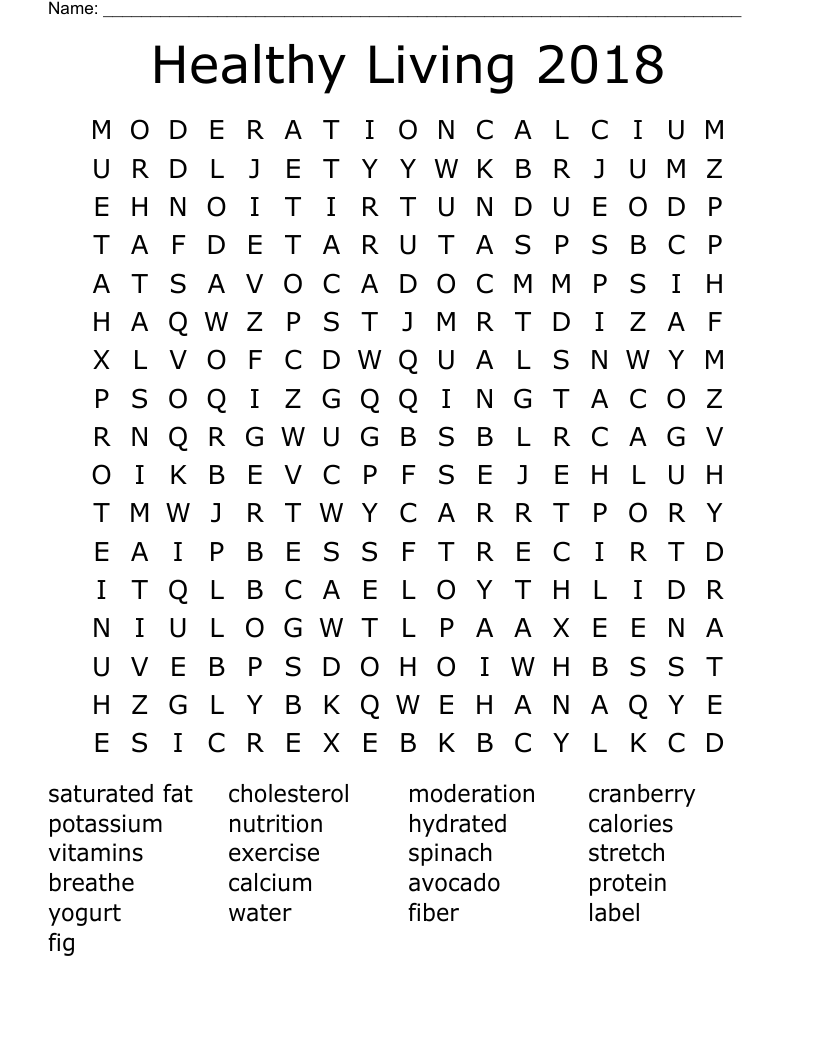 Healthy Living 2018 Word Search