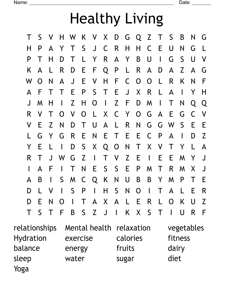 Healthy Living Word Search