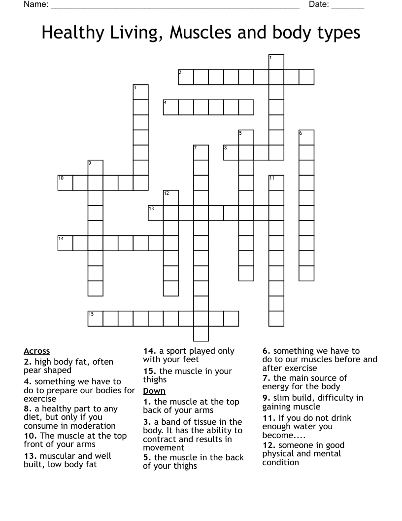 Healthy Living, Muscles and body types Crossword