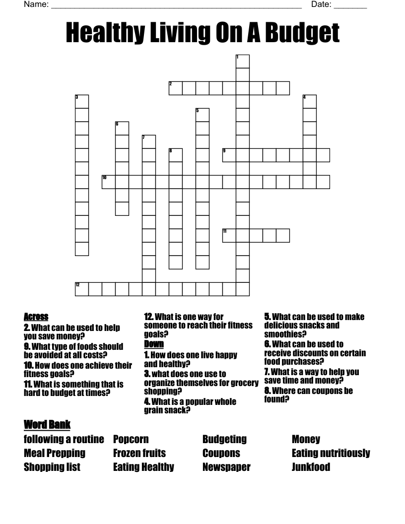 Healthy Living On A Budget Crossword