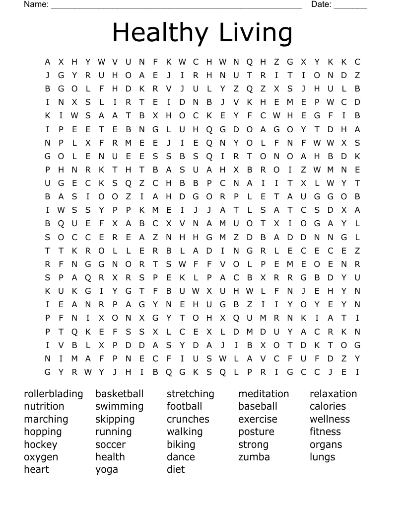 Healthy Living  Word Search