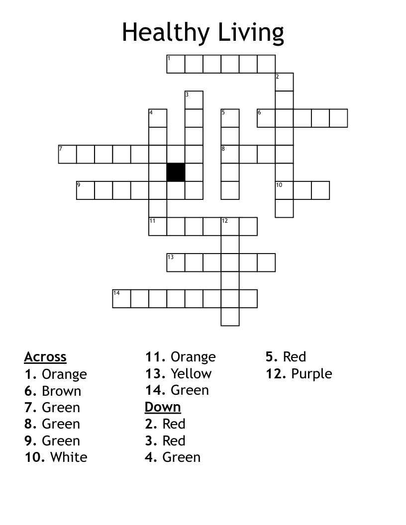 Healthy Living  Crossword