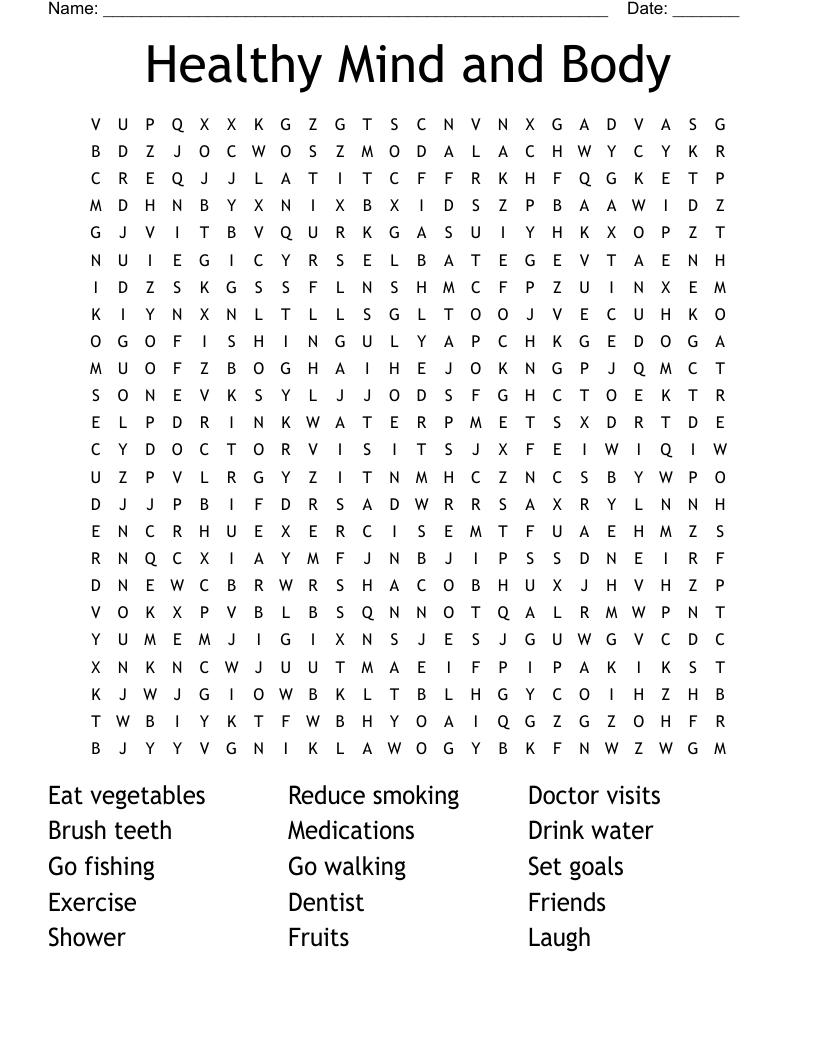 Healthy Mind and Body Word Search