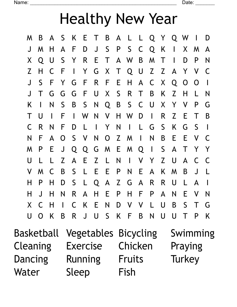 Healthy New Year Word Search