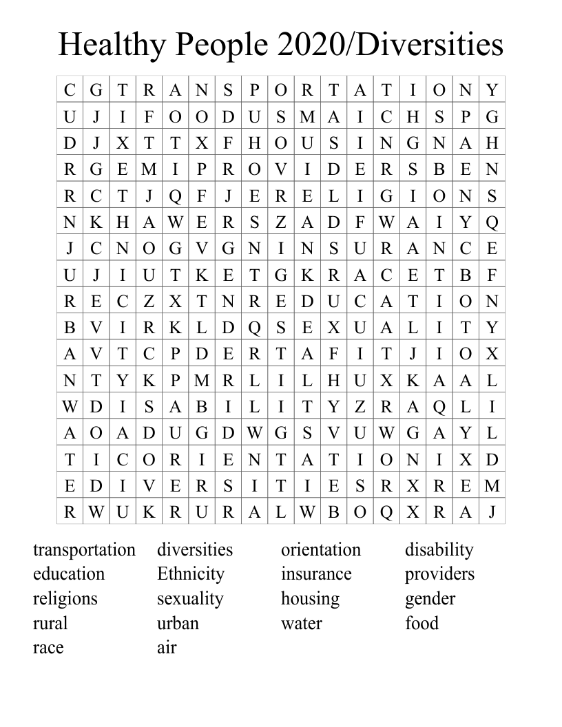 Healthy People 2020/Diversities Word Search