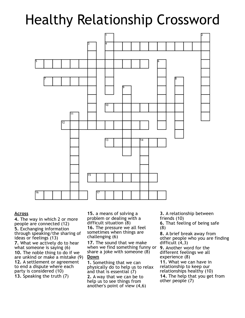 Healthy Relationship Crossword