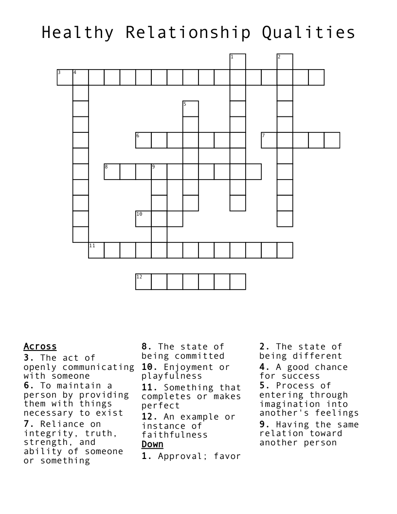 Healthy Relationship Qualities Crossword