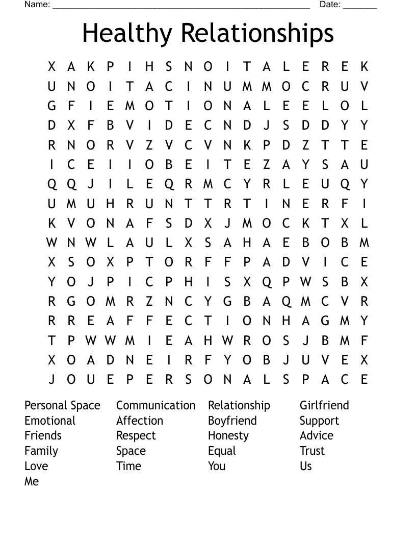 Healthy Relationships Word Search