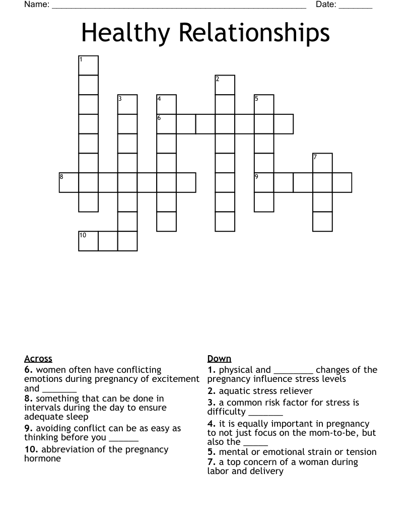 Healthy Relationships Crossword