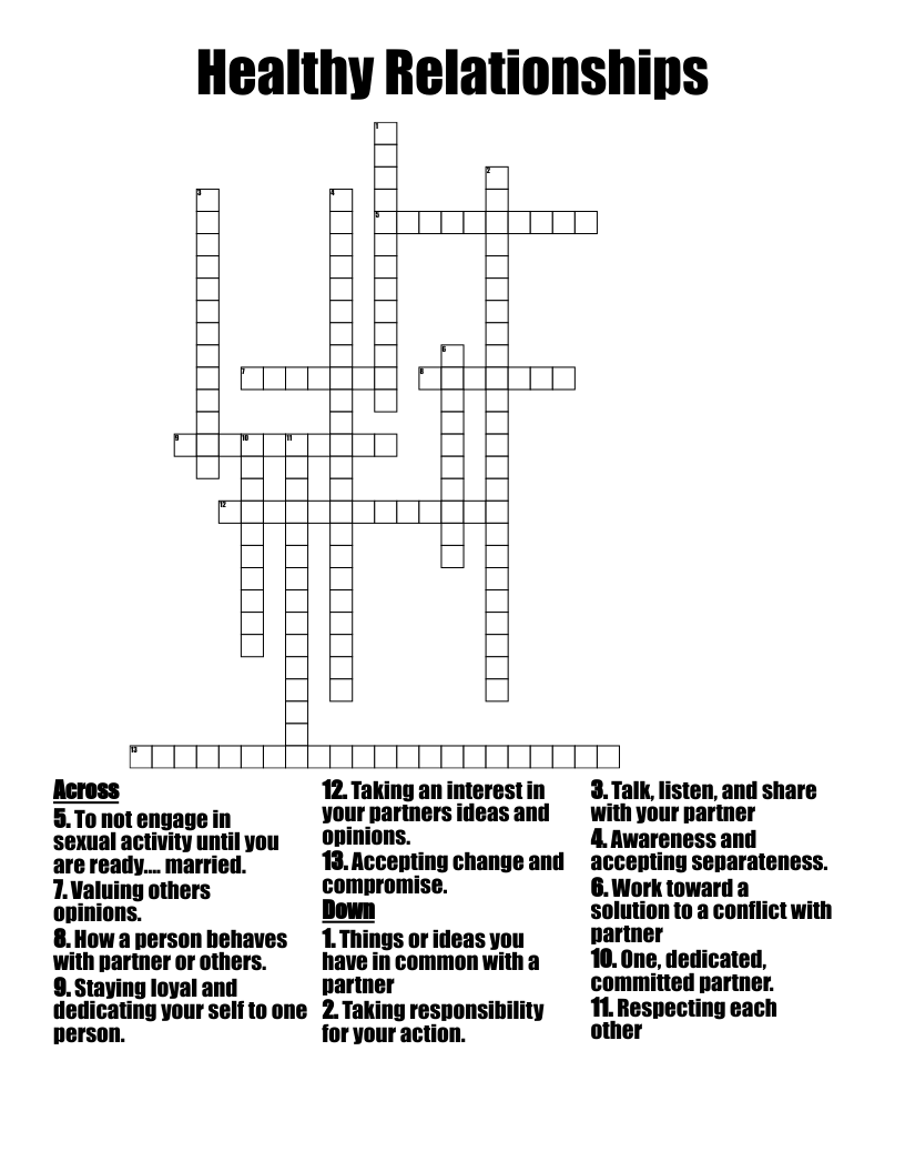 Healthy Relationships Crossword