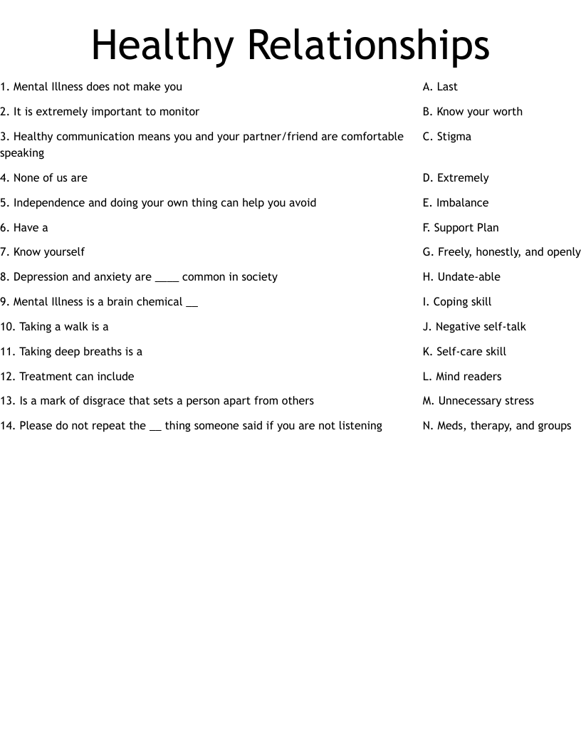 Healthy Relationships Worksheet