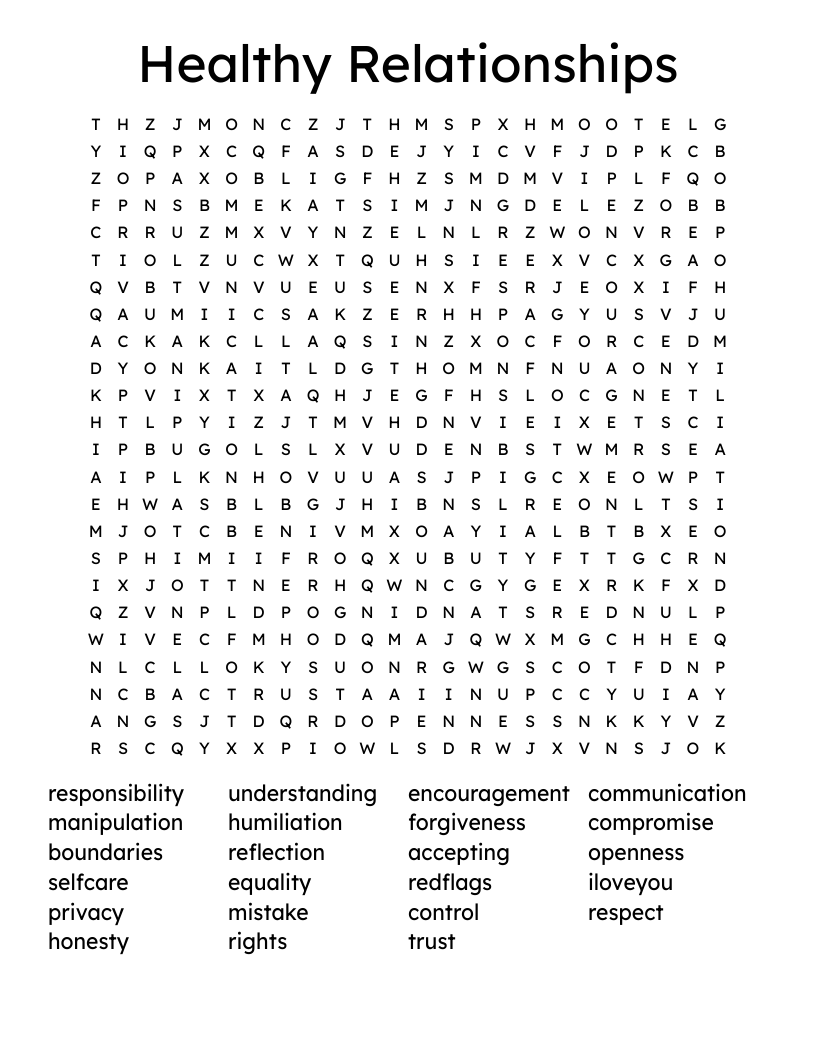 Healthy Relationships Word Search