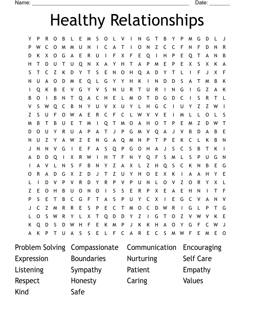 Healthy Relationships Word Search