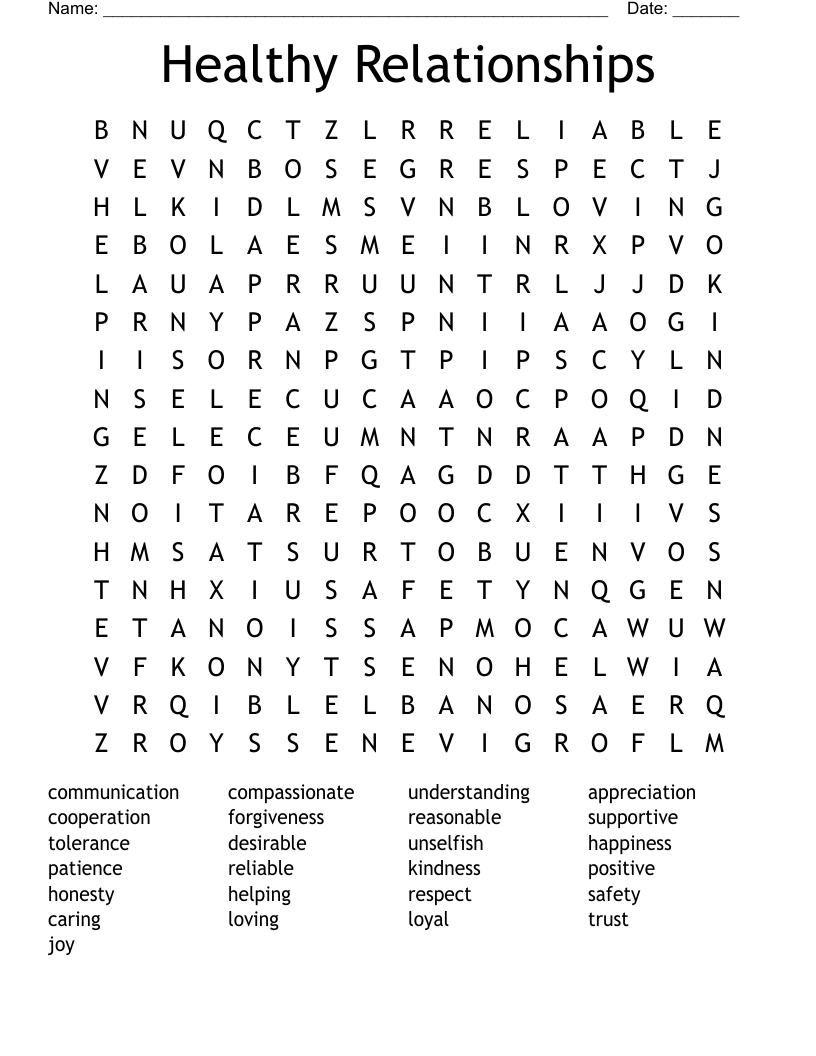 Healthy Relationships Word Search