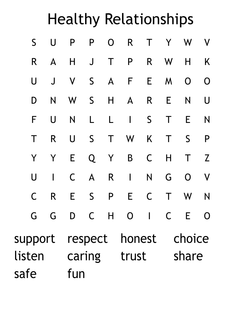 Healthy Relationships Word Search