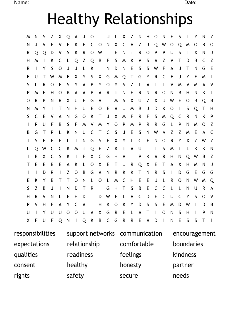 Healthy Relationships Word Search