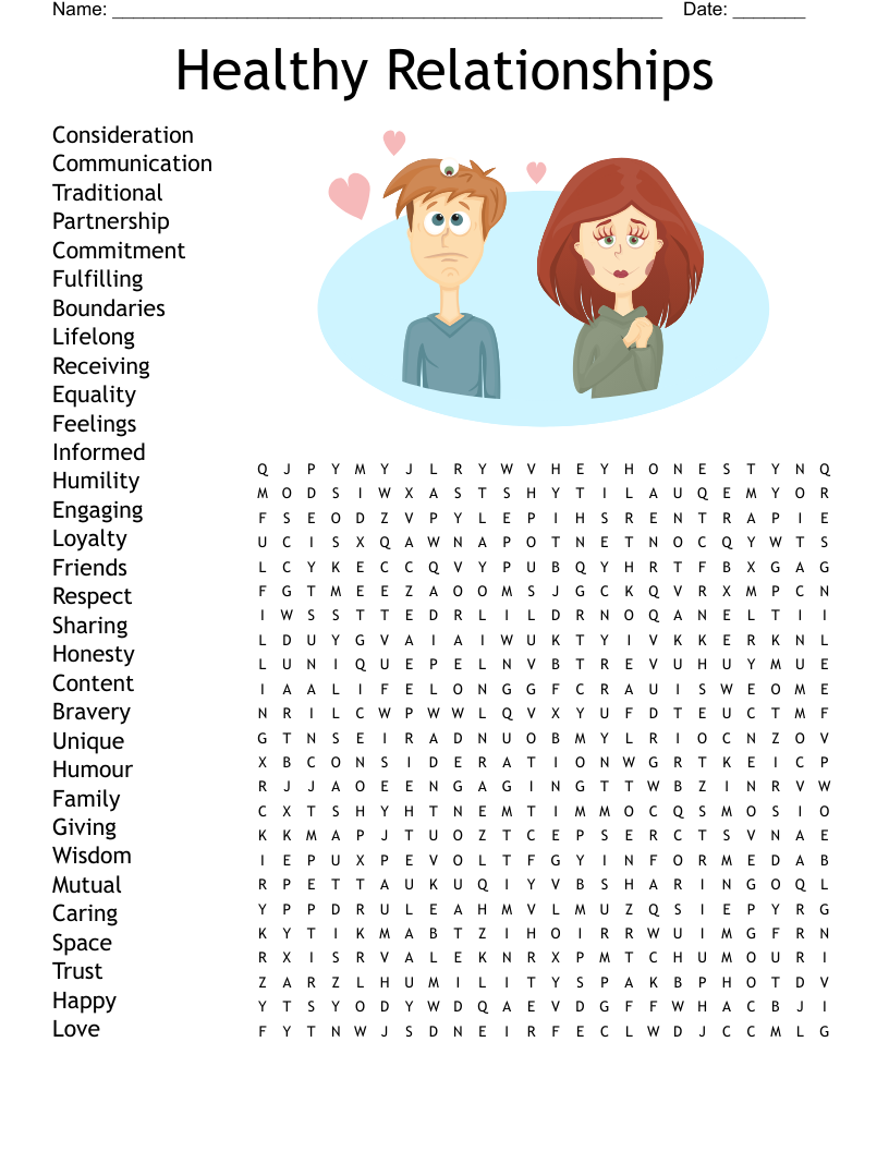 Healthy Relationships Word Search