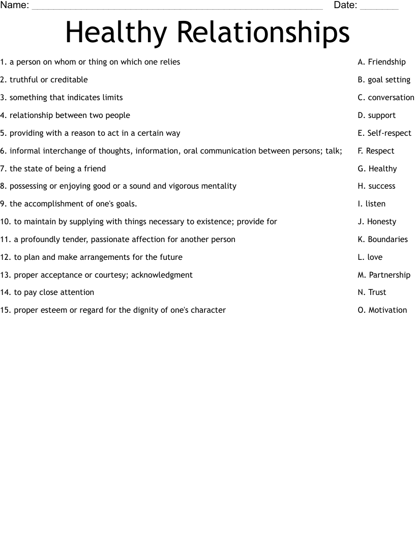 Healthy Relationships Worksheet