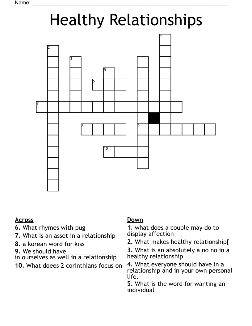 Healthy Relationships Crossword