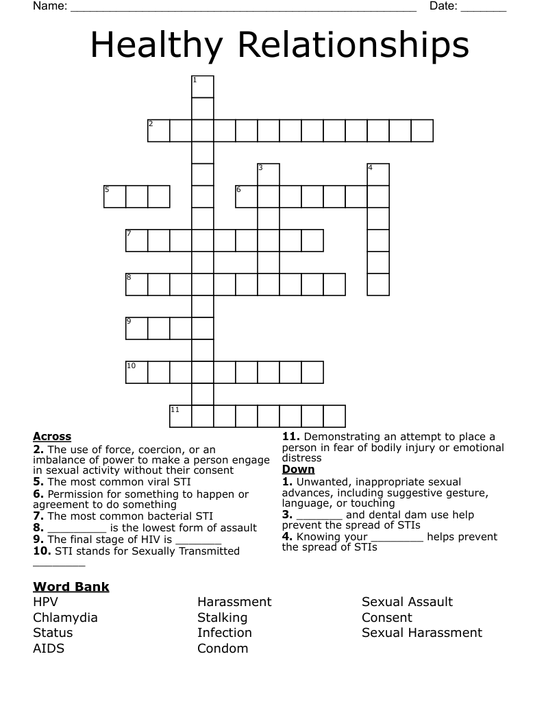 Healthy Relationships Crossword
