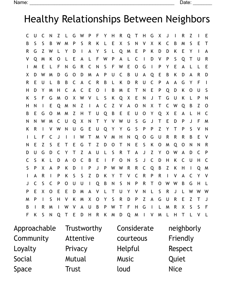 Healthy Relationships Between Neighbors Word Search