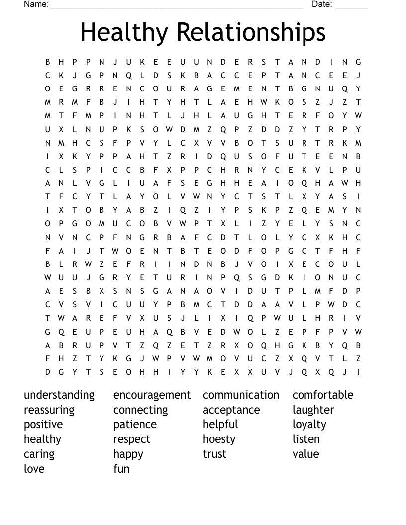 Healthy Relationships  Word Search