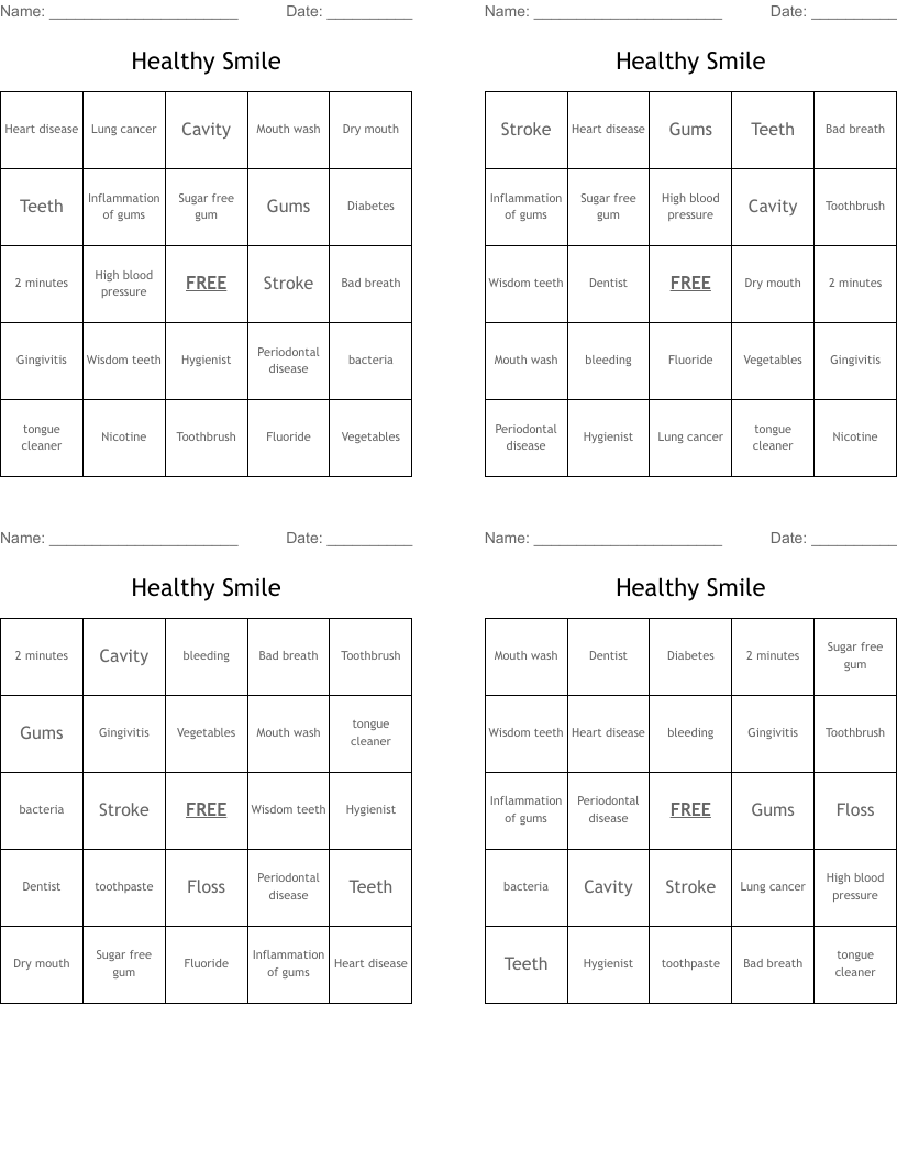 Healthy Smile Bingo Cards
