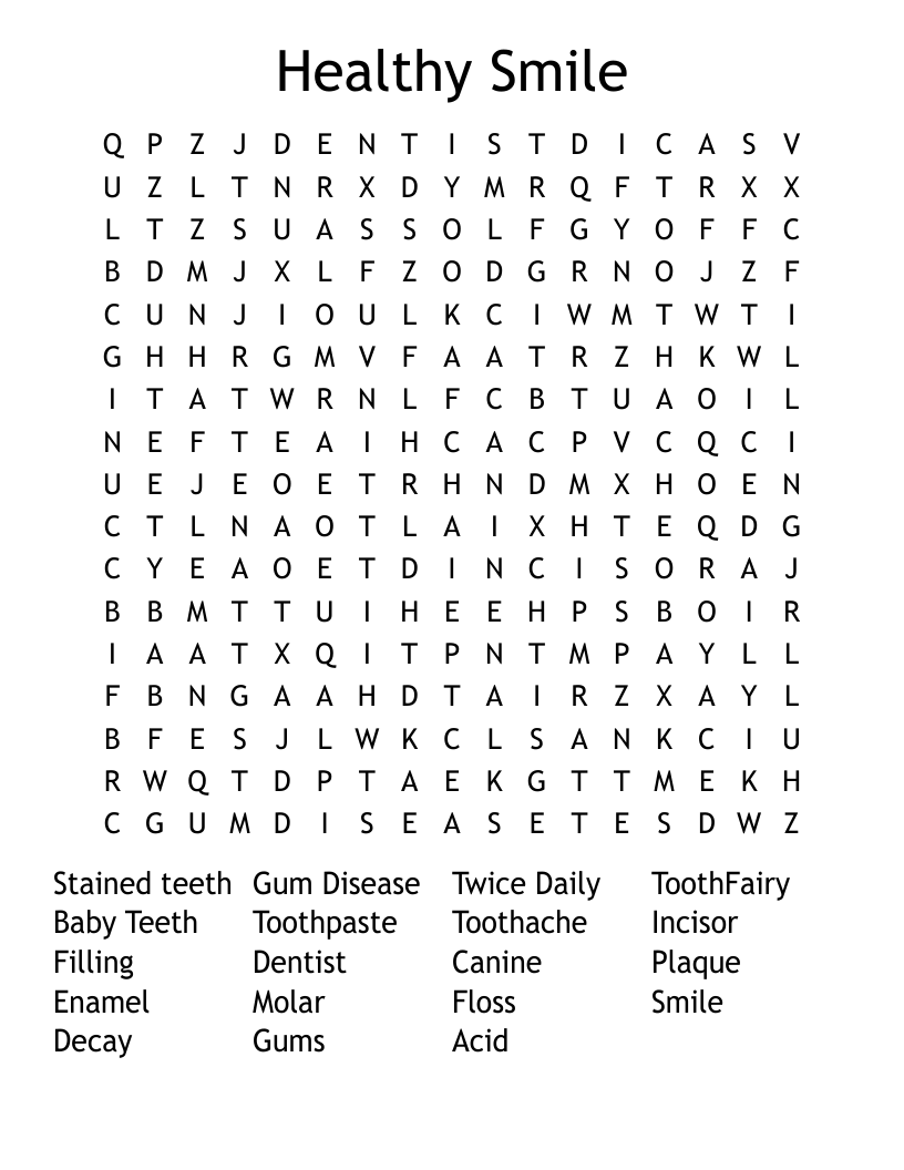 Healthy Smile Word Search
