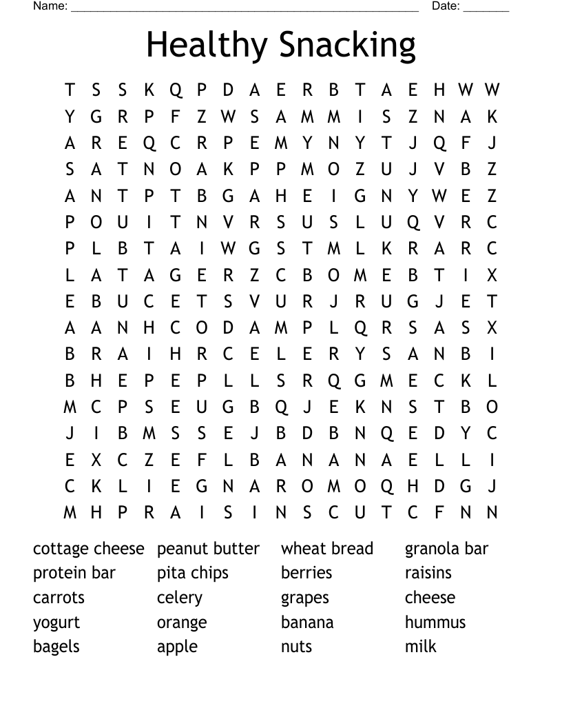 Healthy Snacking Word Search