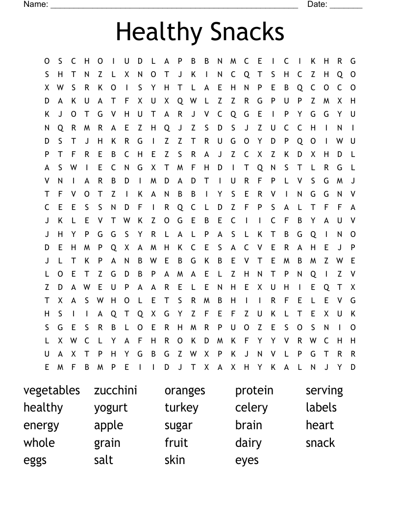Healthy Snacks Word Search