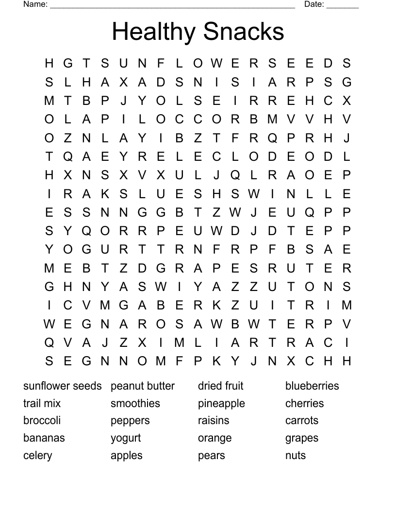 Healthy Snacks Word Search