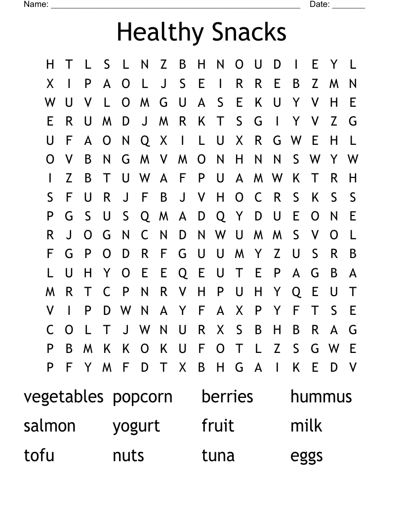 Healthy Snacks Word Search