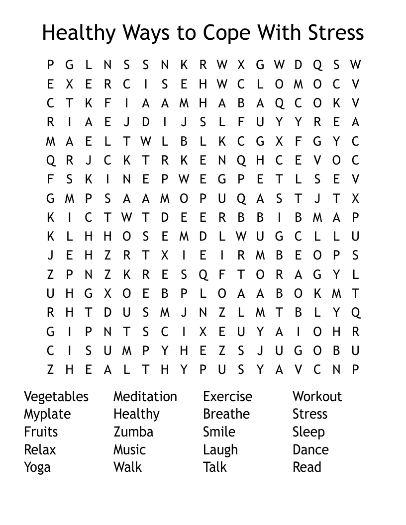 Healthy Ways to Cope With Stress Word Search
