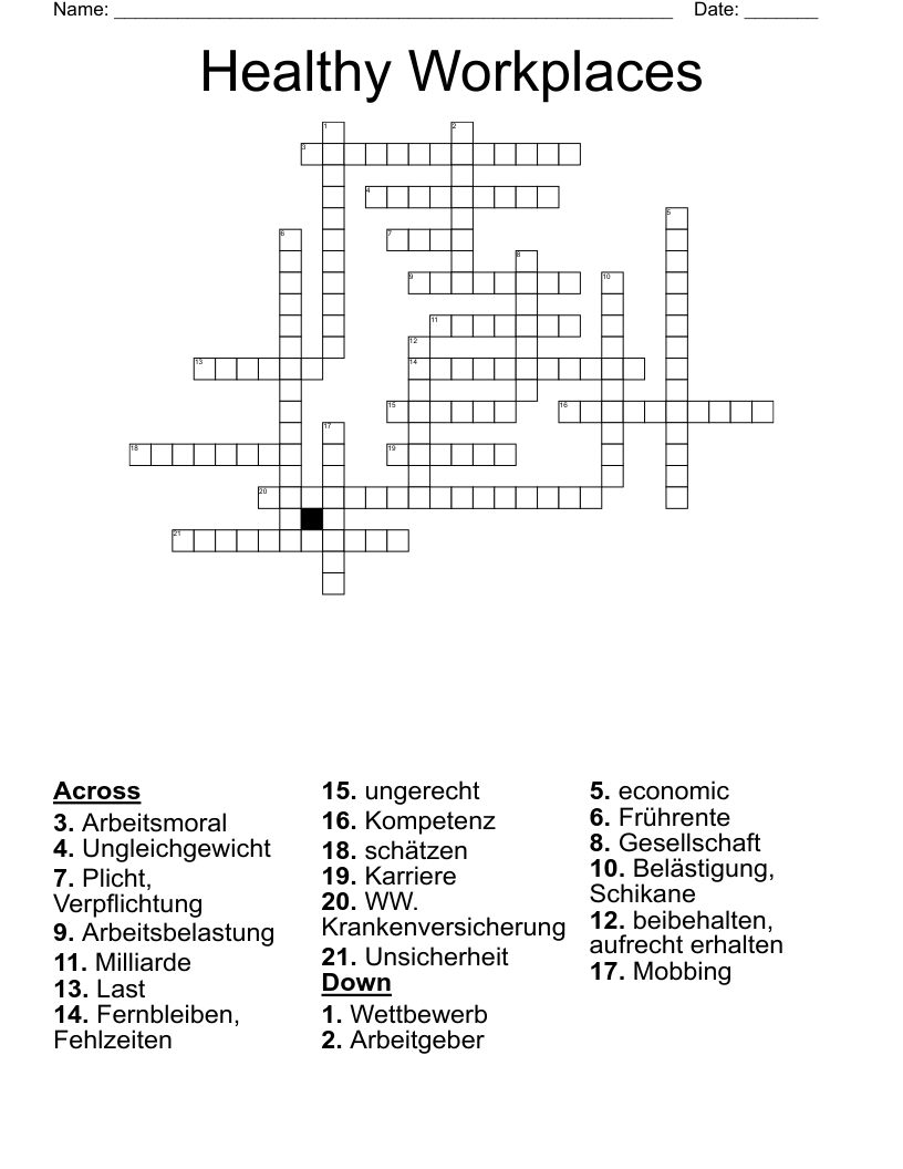 Healthy Workplaces Crossword